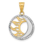 14K and White Rhodium Diamond-cut Sun and Moon Pendant