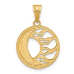 14K and White Rhodium Diamond-cut Sun and Moon Pendant - Image 3