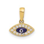 14K Polished CZ and Enamel Evil Eye Pendant