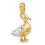 14K and White Rhodium Diamond-cut 3-D Duck Pendant - Image 4