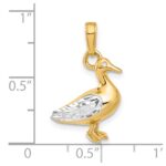 14K and White Rhodium Diamond-cut 3-D Duck Pendant - Image 5