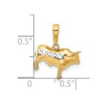 14k and White Rhodium Diamond-cut 3-D Bull Pendant - Image 5