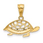 14K and White Rhodium Diamond-cut Turtle Pendant - Image 3