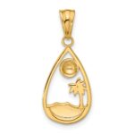 14K with White Rhodium Diamond Cut Ocean Scene Teardrop Pendant - Image 3