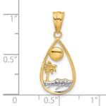 14K with White Rhodium Diamond Cut Ocean Scene Teardrop Pendant - Image 4