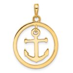 14k and White Rhodium Diamond-cut Anchor Dangle in Circle Pendant - Image 3