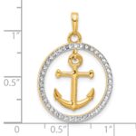 14k and White Rhodium Diamond-cut Anchor Dangle in Circle Pendant - Image 4