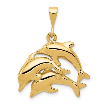 14k Polished Three Dolphin Charm
