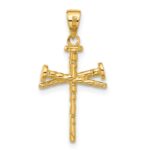14K Polished and Textured Nails Cross Pendant - Image 3