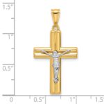 14K Two-tone Polished and Textured Crucifix Pendant - Image 4