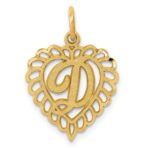 14k Heart Letter D Charm