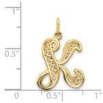 14KY Polished Script Filigree Letter K Initial Pendant - Image 4