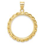 Wideband Distinguished Coin Jewelry 14k Polished Diamond-cut and Wide Twisted Wire 22.0mm Prong Coin Bezel Pendant - Image 3