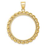 Wideband Distinguished Coin Jewelry 14k Polished Diamond-cut and Wide Twisted Wire 27.0mm Prong Coin Bezel Pendant