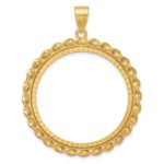 Wideband Distinguished Coin Jewelry 14k Polished Diamond-cut and Wide Twisted Wire 32.7mm Prong Coin Bezel Pendant