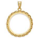 Wideband Distinguished Coin Jewelry 14k Polished Wide Twisted Wire 22.0mm Prong Coin Bezel Pendant