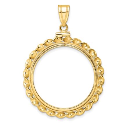 Wideband Distinguished Coin Jewelry 14k Polished Wide Twisted Wire 27.0mm x 2.35mm Screw Top Coin Bezel Pendant