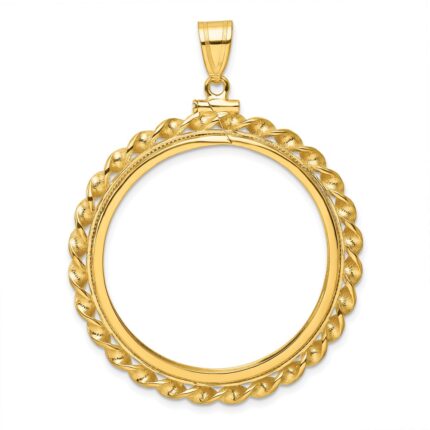 Wideband Distinguished Coin Jewelry 14k Polished Wide Twisted Wire 32.7mm x 3.00mm Screw Top Coin Bezel Pendant