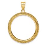 Wideband Distinguished Coin Jewelry 14k Polished Beaded and Diamond-cut 27.0mm Prong Coin Bezel Pendant - Image 3