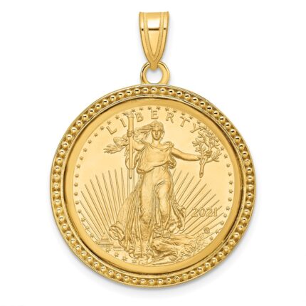 Wideband Distinguished Coin Jewelry 14k Polished and Beaded Mounted 1/4oz American Eagle Coin Bezel Pendant