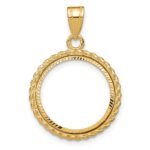 Wideband Distinguished Coin Jewelry 14k Polished and Diamond-cut with Casted Rope 16.5mm Prong Coin Bezel Pendant