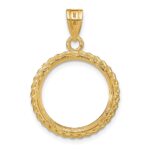 Wideband Distinguished Coin Jewelry 14k Polished and Diamond-cut with Casted Rope 16.5mm Prong Coin Bezel Pendant - Image 3