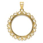 Wideband Distinguished Coin Jewelry 14k Polished and Diamond-cut Fancy 22.0mm Prong Coin Bezel Pendant