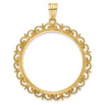 Wideband Distinguished Coin Jewelry 14k Polished and Diamond-cut Fancy 32.7mm Prong Coin Bezel Pendant - Image 3