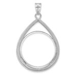 Wideband Distinguished Coin Jewelry 14k White Gold Polished and Diamond-cut Teardrop 27.0mm Prong Coin Bezel Pendant - Image 3
