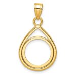 Wideband Distinguished Coin Jewelry 14k Polished Lightweight Teardrop 14.0mm Prong Coin Bezel Pendant