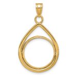 Wideband Distinguished Coin Jewelry 14k Polished Lightweight Teardrop 16.5mm Prong Coin Bezel Pendant