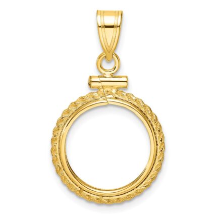 Wideband Distinguished Coin Jewelry 14k Polished Casted Rope 14.0mm x 1.1mm Screw Top Coin Bezel Pendant