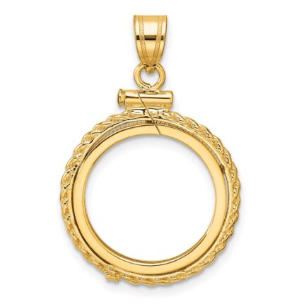 Wideband Distinguished Coin Jewelry 14k Polished Casted Rope 16.5mm x 1.35mm Screw Top Coin Bezel Pendant