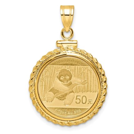 Wideband Distinguished Coin Jewelry 14k Polished Casted Rope Mounted 1/10oz Panda Screw Top Coin Bezel Pendant