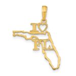 14k Solid I HEART FL Florida State Pendant