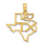 14k Solid I HEART TX Texas State Pendant