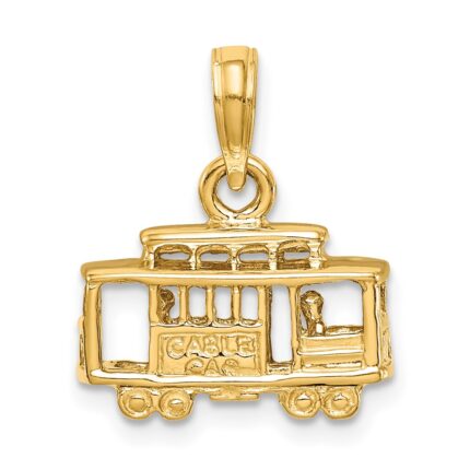 14k Solid Polished 3-D Trolley Car Pendant