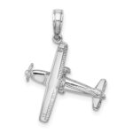14K White Gold 3-D High Wing Airplane Charm - Image 4