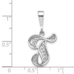 14KW White Gold Solid Polished Script Filigree Letter T Initial Pendant - Image 3