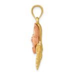 14k Two-Tone Solid Satin Diamond-cut Flower Pendant - Image 2