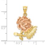 14k Two-Tone Solid Satin Diamond-cut Flower Pendant - Image 3