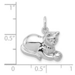 14k White Gold Solid Polished Open-Backed Cat with Ball Charm - Image 3