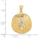 14K with White Rhodium Polished Diamond-Cut Sand Dollar Pendant - Image 3