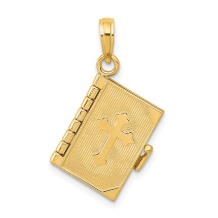 14K 3-D Bible with Lord's Prayer and Moveable Pages Pendant