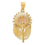 14k Two-tone Sunflower with Leaves Pendant - Image 4