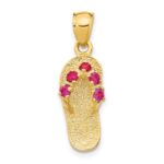 14k 3-D July/Red CZ Birthstone Flip Flop Pendant