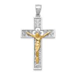 14k Two-tone Crucifix with Flower Center Pendant