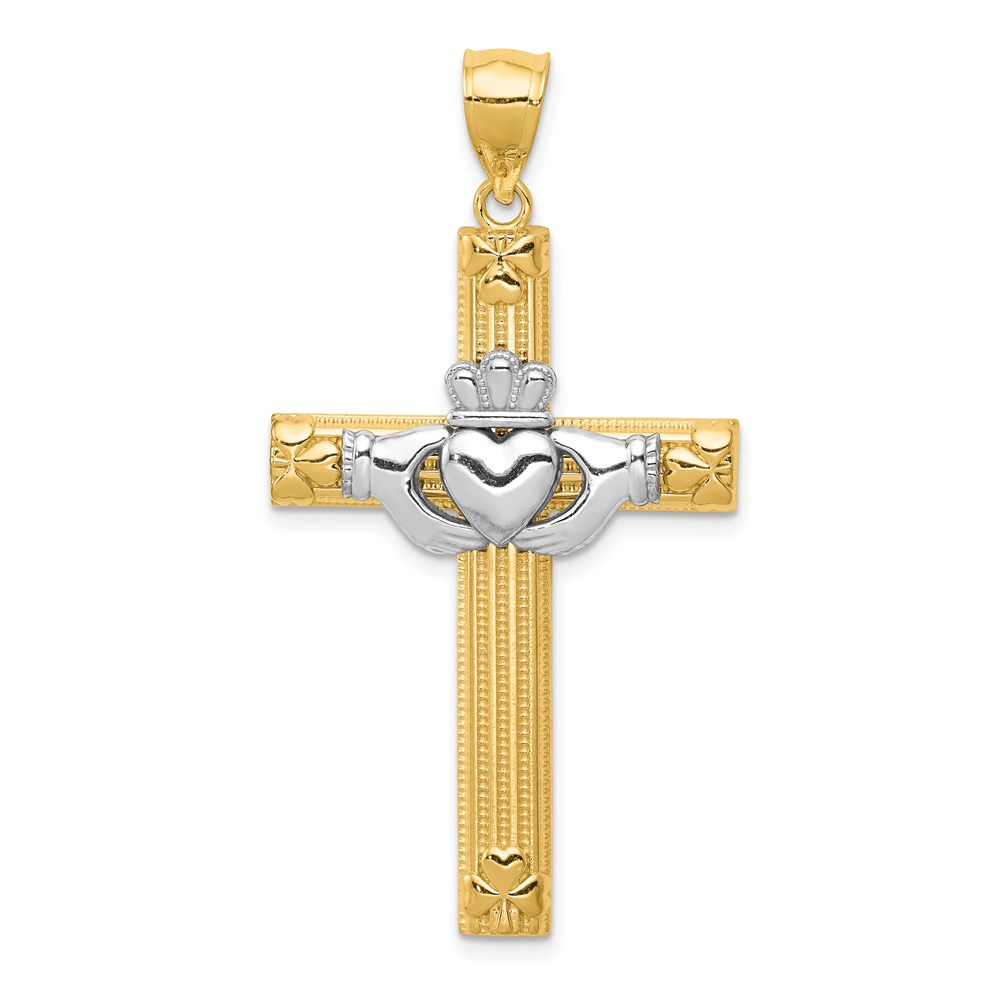D3498.jpg 14k Two-tone Large Claddagh Cross Pendant - Image 1