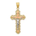 14K Tri-color Diamond-cut Filigree Crucifix Pendant