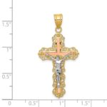 14K Tri-color Diamond-cut Filigree Crucifix Pendant - Image 3